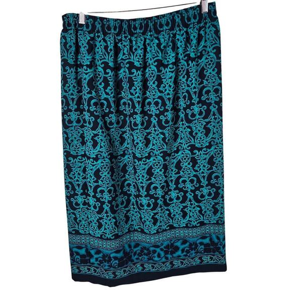 Vintage Sag Harbor Wrap Skirt Womens Size 16P Blue Abstract 90s Midi Preppy Boho - Picture 2 of 9